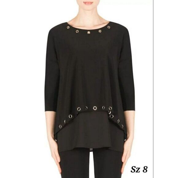 Joseph Ribkoff Black Tunic Top With Silver Accents & Asymmetrical Hem Sz 8 NWOT - Picture 1 of 6